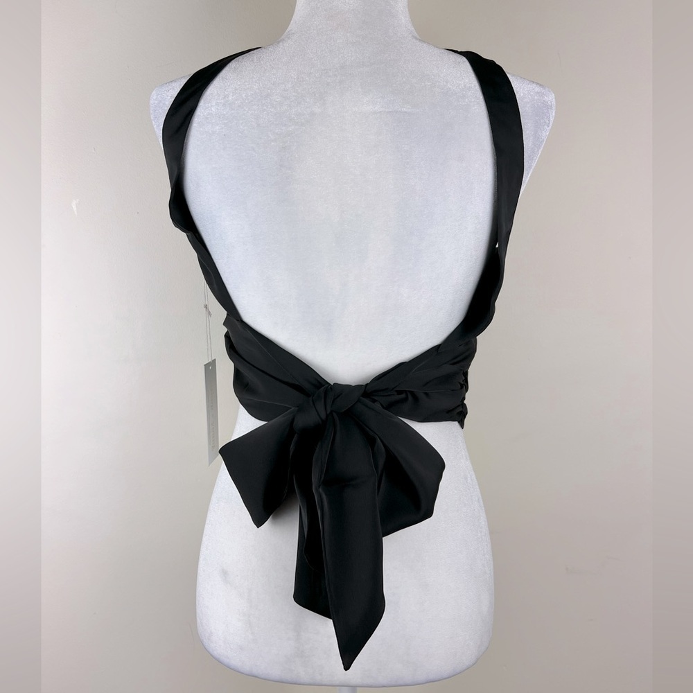 Bishop + Young | Open Back Sleeveless Satin Blouse Top In Black | S